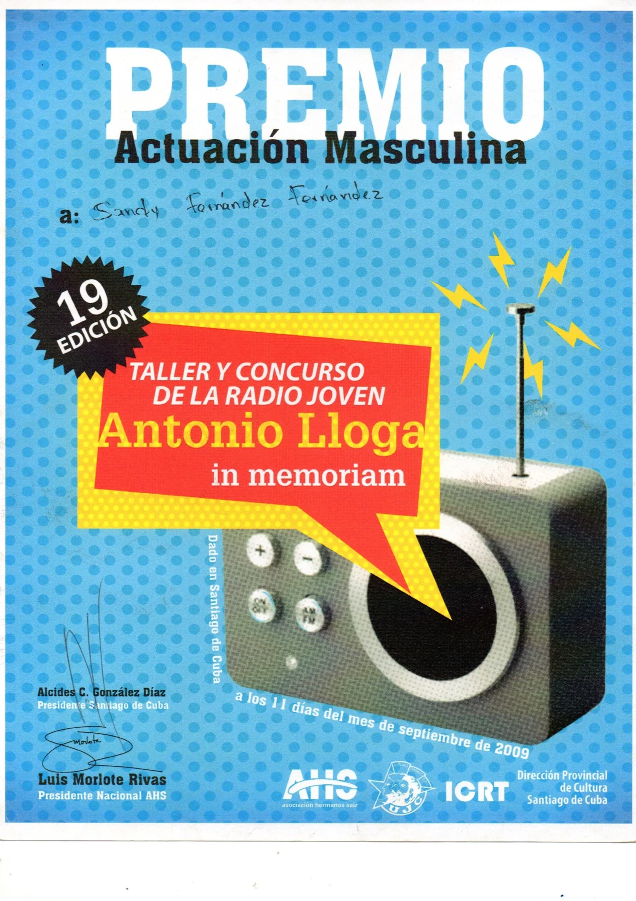 Diploma original Antonio Lloga 2009